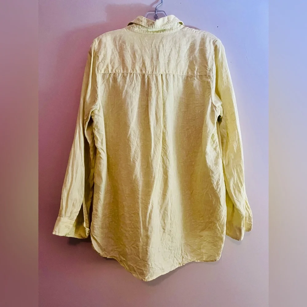 J. McLaughlin Soft Lime Button-Down Linen Blouse size M - Picture 3 of 4